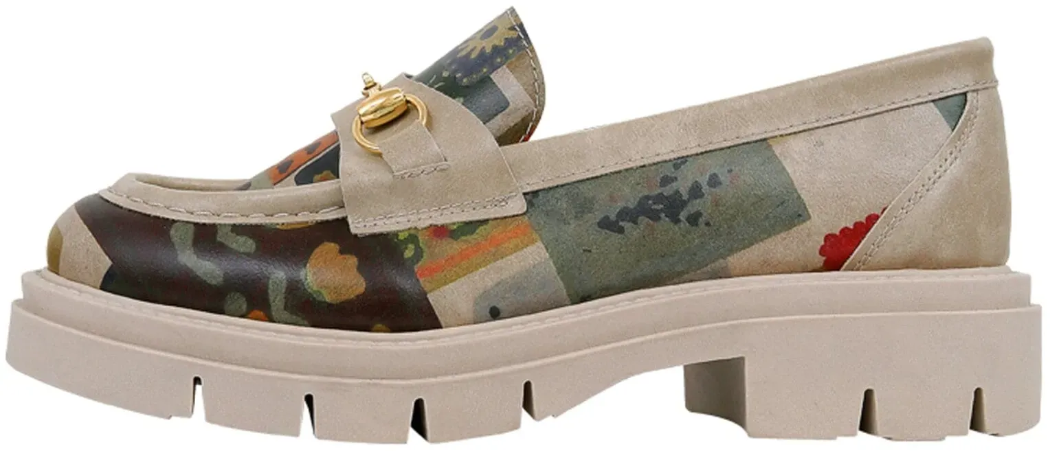 Loafer DOGO "Cindy Loafer Anatolian Patterns Damen Halbschuhe", Damen, Gr. 38, Normalschaft, beige, Lederimitat, Schuhe Loafer, Handgefertigt