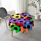 Highdi Thema Fußball Runde Tischdecke Abwaschbar Tisch Decke, Rund Tischwäsche Geeignet für Küche, Esszimmer, Esstisch, Couchtisch, Gartentisch (Bunt,Durchmesser 130cm)