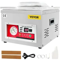 Vevor Vakuumierer DZ-260A Kompakter Profi-Kammervakuumierer 180W Motor 6,5 cbm/h Vakuumiergerät 33x25cm Dichtungsgröße Geeignet für Haushalten Supermärkten Lebensmittelfabriken, Silber