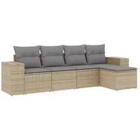 5-tlg. Garten-Sofagarnitur, modular mit Stauraum, PE-Rattan Beige, pulverbeschichteter Stahl, abnehmbare Kissenbezüge Hellgrau, UV-beständig - Beige