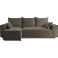 4ALL HOME Ecksofa mit Schlaffunktion Tobi 246x145 cm - Couch - Sofa mit Bettkasten - Eckcouch - L-Form - Schlaffsofa - Schlafsofa mit Bettkasten - Universal (Velo 625 Grau-Braun)