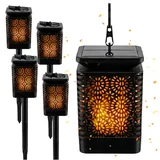BLIXTAR 4x Solar 3in1 Garten LED Lampe, Laterne, Fackel Flammeneffekt Laterne