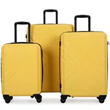 Travelhouse Hartschalen-Koffer Trolley Rollkoffer Reisekoffer Handgepäck 4 Rollen TSA Zahlenschloss (M-L-XL-Set) Gelb