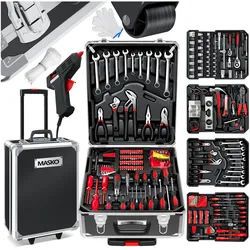 MASKO® Werkzeugkoffer 969-teilig gefüllt   Werkzeugset im Aluminiumkoffer   Werkzeugkasten mit Rollen   Werkzeugkiste Haushalt, Haus, Hobby, KFZ   Trolley-Funktion   Profi Werkzeugwagen Handwerkzeug