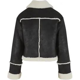 URBAN CLASSICS Shearling Lederjacke Black / White Sand L