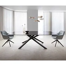 DeLife Esstisch Edge Boot 240x120 Reliefglas Rauchschwarz 3D-Design Kreuzgestell Rechteck Schwarz - Schwarz