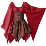 Übergröße Frauen Halloween Elf Kostüm Renaissance Kleid mit Korsetts Fantasie Viktorianische Mittelalter Kostüme Kleid, rot, XXX-Large - 3XL