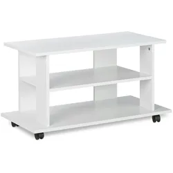 Relaxdays TV Board mit Rollen, 2 Fächer für Fernseher, Konsole & Receiver, fahrbarer Fernsehtisch, HBT 45x80x40 cm, weiß