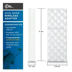 CSL AC450 WLAN Dual Band Stick  433 MBit/s  2,4 GHz / 5 GHz  bis zu 433 MBit/s/WLAN-Standards 802.11ac