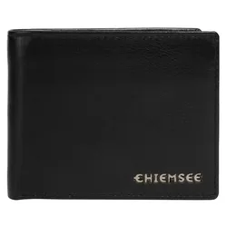 Geldbörse CHIEMSEE, schwarz, Leder, unifarben, leicht glänzend, klassisch, Kleinlederwaren, echt Leder