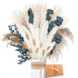 ZJTAPE Pampasgras Getrocknet Natürliche Trockenblumen - Eukalyptus Getrocknet und Lagurus Deko, Trockenblumenstrauß Trockenblumen Zum Basteln, für Hochzeit Tisch Wohnzimmer Vasen Boho Home Dekor