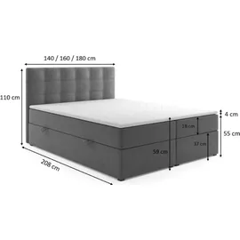 m-punkt24 Boxspringbett Prag 180 x 200 cm H3 Schwarz/Grau