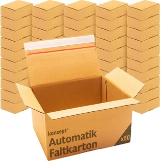 konzept-11 Konzept 11 - Versandkarton 20x15x15cm Set 50 Stk. Faltkartons mit Deckel Selbstklebend, Kleine Kartons zum Verschicken, Verpackung, DHL Päckchen S