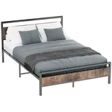 OKWISH Metallbett Jugendbett (mit Lattenrost, Bettrahmen Gästebett Jugendbett 140 x 200 cm, Inklusive Matratze) braun|schwarz