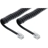 InLine Spiralkabel, RJ10 Stecker / Stecker, schwarz, 1:1 belegt, max. 4m