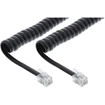 InLine Spiralkabel, RJ10 Stecker / Stecker, schwarz, 1:1 belegt, max. 4m