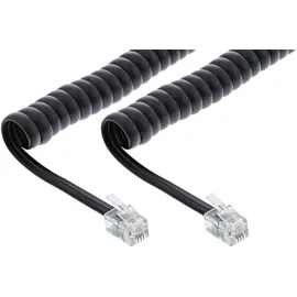 InLine Spiralkabel, RJ10 Stecker / Stecker, schwarz, 1:1 belegt, max. 4m