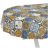 ANRO Tischdecke Porto abwaschbar Wachstuch pflegeleicht wasserabweisend (Einzelstück 1-tlg), Schmutzabweisend Fliesenmuster Blau Oval 200x140cm Gartentischdecke blau Oval | 140 cm x 200 cm