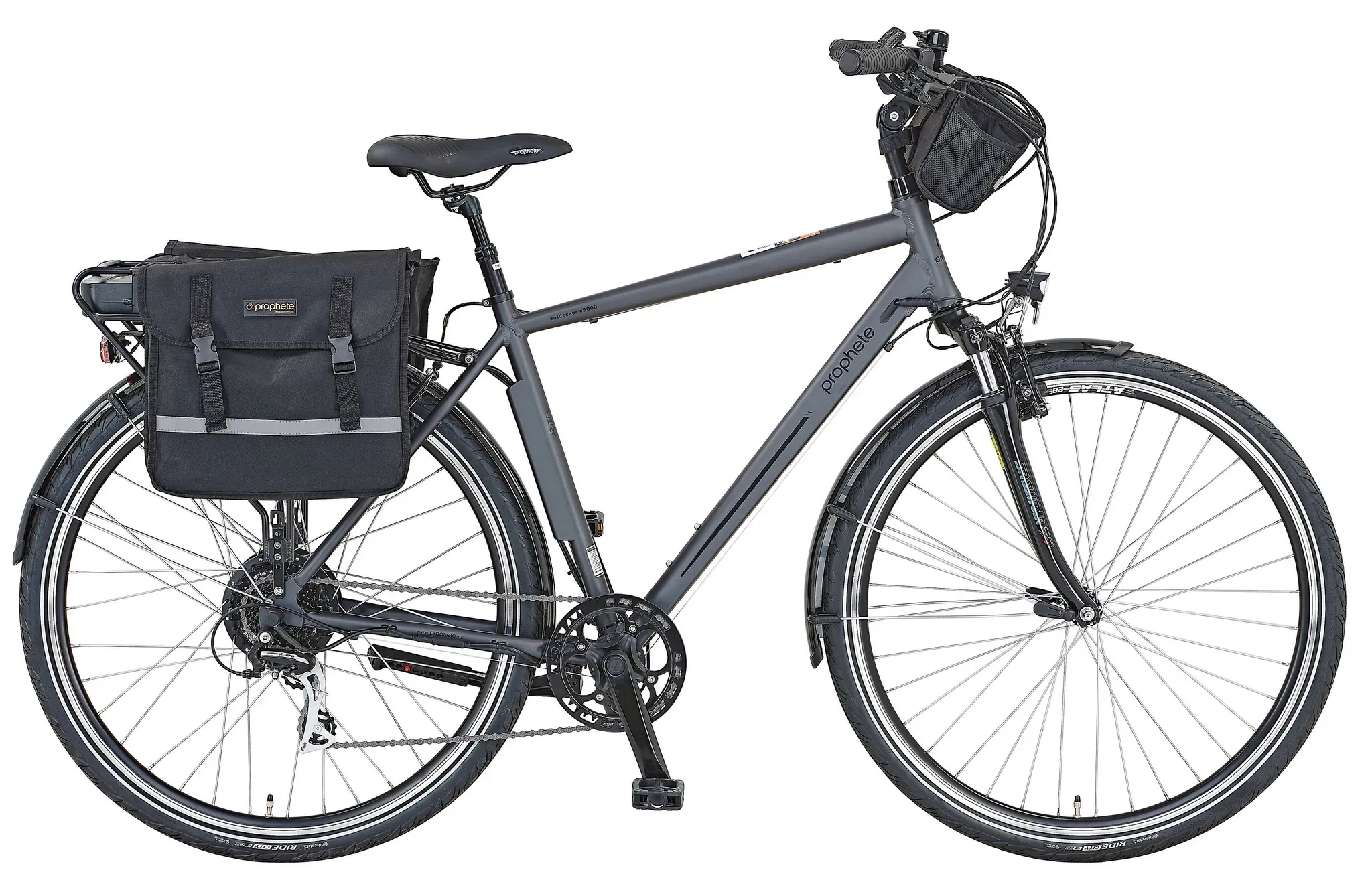 Prophete E-Bike »Entdecker e9000«, 8 Gang, Shimano, Acera, Heckmotor 250 W, (mit Lenkertaschen-mit Seitentasche), Pedelec, Elektrofahrrad für Damen u. Herren Prophete grau 52 cm