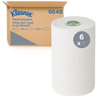 Kleenex Slimroll Papierhandtücher auf Rollen 6648 – E-Roll-Rollenhandtücher – 6 x 135 m weiße Papierhandtuchrollen (insg. 810 m)
