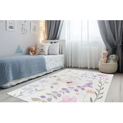 Kinderteppich OBSESSION "Magic Kids ML 109", beige (natur), B:160cm H:8mm L:230cm, Polyester, Teppiche, Motiv Blumen & Schmetterlige, waschbar, Kinderzimmer
