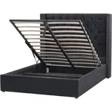 Beliani Bett mit Bettkasten Schwarz Gepolstert 140 x 200 cm