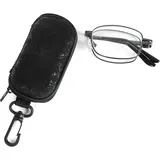 MMOWW Faltbare Lesebrille Mini aus Edelstahl Blaulichtfilter Brille für Damen und Herren mit Teleskopstange mit Brillentasche (Grau, +2.0)