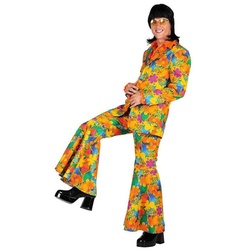 thetru Kostüm Hippie Anzug orange, 70er Jahre Disco-Anzug in blümerantem Look orange M
