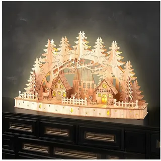 Spetebo LED Holz mit Timer - 44 x 26 cm - Weihnachts Szene warm weiß beleuchtet Batterie betrieben – Weihnachten Deko Beleuchtung