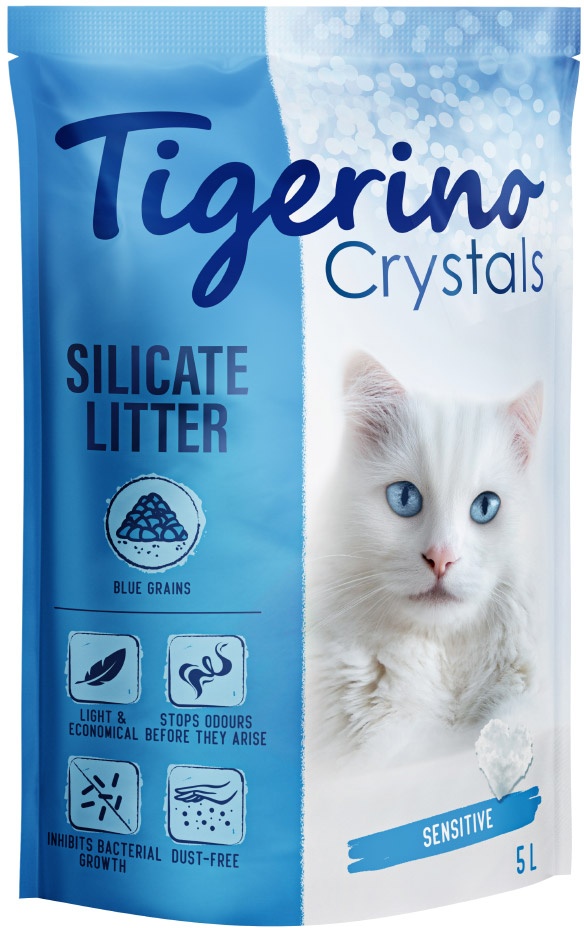 Tigerino Crystals bunte Katzenstreu - Sensitive, parfümfrei - blau 3 x 5 l