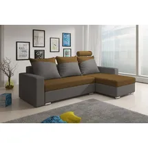 Fun Möbel Ecksofa Sofa NORA mit Schlaffunktion Grau / Grünbraun Ottomane Rechts - Schwarz