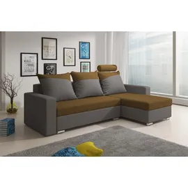 Fun Möbel Ecksofa Sofa NORA mit Schlaffunktion Grau / Grünbraun Ottomane Rechts - Schwarz