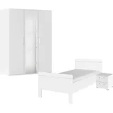 Rauch Schlafzimmer-Set RAUCH "Komplettschlafzimmer Schlafzimmer EVELYN", weiß (alpinweiß), Bett 100x200cm + ohne Matratze, B/H: 100cm x 200cm, Bett 100x200cm, Holzwerkstoff, Schlafzimmermöbel-Sets, Schrank und Bett in 2 Breiten, Nachttisch 2 Schubladen MADE IN