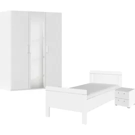 Rauch Schlafzimmer-Set RAUCH "Komplettschlafzimmer Schlafzimmer EVELYN", weiß (alpinweiß), Bett 100x200cm + ohne Matratze, B/H: 100cm x 200cm, Bett 100x200cm, Holzwerkstoff, Schlafzimmermöbel-Sets, Schrank und Bett in 2 Breiten, Nachttisch 2 Schubladen MADE IN