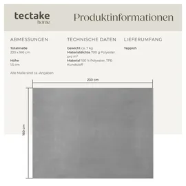 Tectake Kurzflorteppich Soft Zone - grau, 160 x 230 cm