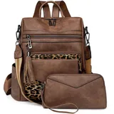 SUCIKORIO Leder Rucksack Damen Klein, 2 in 1 Rucksack Handtasche Mit Tasche Klein Elegant Wasserdicht Cityrucksack Damen Mini Rucksäcke Modern Rucksackhandtaschen für Reisen, Arbeit, Schule