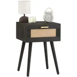 CARO-Möbel Nachttisch schwarz, Holz, Paulownia, Vintage, 40x57x36 cm, Schlafzimmer, Nachttische