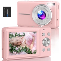 Digitalkamera, Amdeurdi FHD 1080P 44MP Kompaktkamera, Vlogging-Kamera mit 16-fachem Digitalzoom für Studenten, Kinder, Anfänger mit 1 Akku – Pink
