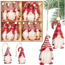 Brubaker Christbaumschmuck 12x Weihnachtsanhänger Wichtel - 8 cm Baumschmuck aus Holz - Gnom (12-tlg), Zwerge mit Bart und großer Nase - Holzanhänger Weihnachtsbaumschmuck rot
