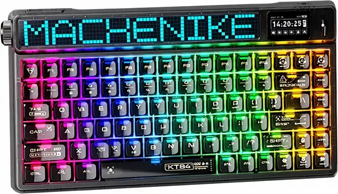 Machenike KT84-B84W 75%-Layout Tri-Mode mechanische Tastatur, US-QWERTY-Layout, schwarz, Gateron Smart Screen Yellow Switch