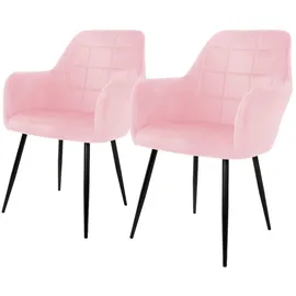 ECD Germany 2er Set Esszimmerstühle Küchenstühle Rosa aus Samt