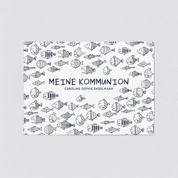Einladungskarten Kommunion (5 Karten) selbst gestalten, Lustige Fische im Schwarm - Weiß