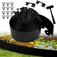 Flexible rasenkante Kunststoff 10cm hoch, Länge 20m,beetumrandung Kunststoff mit 60 Erdanker und 2 Verbinder+1 Hammer,Unsichtbare Raseneinfassung-Schwarz (Glatte Kante, 10cmx20m)
