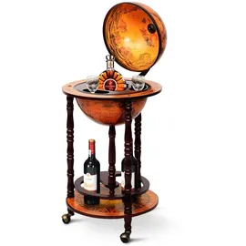 Costway Globus Bar, Barwagen Minibar Weinregal mit Rollen Braun