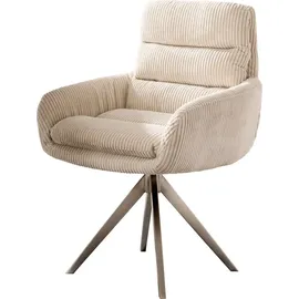 DeLife Polsterstuhl Abelia-Flex mit Armlehnen Kreuzgestell kantig Edelstahl Cord Beige