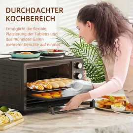 Homcom Minibackofen 28 L 2600W Mini Backofen 100-230°C 60 Min. Timer, mit 2 Warmhalteplatten Backblech und Grillrost Pizzaofen mit Krümelblech Schwarz