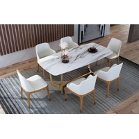 JVmoebel Esstisch, Luxus Designer Edelstahl Metall Ess Tisch Tische Wohn Zimmer 160x90cm Marmor Imi weiß