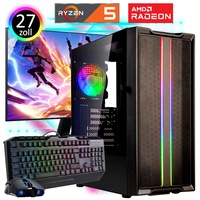 MeinPC Gaming PC Komplett-Set AMD Ryzen5 5600G 6x 4.4 Ghz - Radeon VEGA Grafik - 512GB M.2 NVMe SSD - 16GB DDR4 - Windows 11 - WLAN - Samsung 27" T...