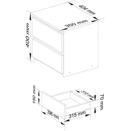 abamihome Nachtschrank Akord 40 x 40 x 35 cm Weiß