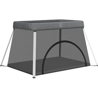 vidaXL Baby Laufstall mit Matratze Faltbar Reisebett Laufgitter Schutzgitter Absperrgitter Krabbelgitter Spielstall Babybett Dunkelgrau Leinenstoff